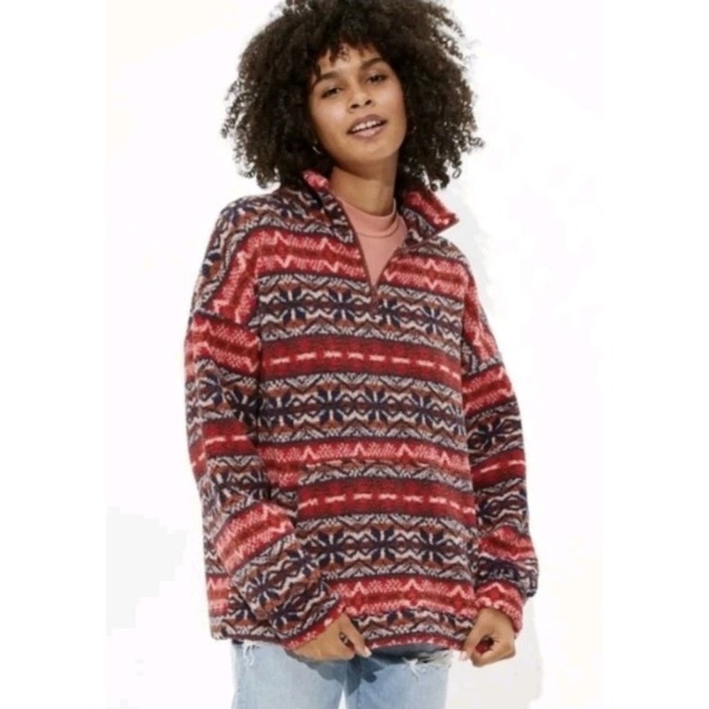 American Eagle 1/4 Zip Aztec Oversized Pullover Sz XS Kangaroo‎ Pocket Sweater